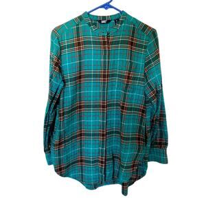 Lands End Shirt Dress Teal Plaid with Pockets